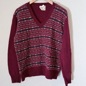 Vintage Shetland Scotland 100% Wool Fair Isle Sweater 44 Old Money Cabincore